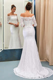 Off-The-Shoulder 3/4-Length Sleeves Lace-Up Mermaid Wedding Dress WD089 - Tirdress