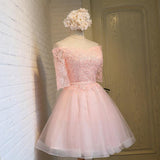 Off shoulder Half Sleeves Lace Appliqued Short Prom Dresses BD058 - Tirdress