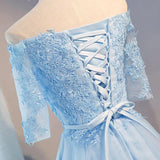 Off shoulder Half Sleeves Lace Appliqued Short Prom Dresses BD058 - Tirdress