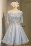 Off shoulder Half Sleeves Lace Appliqued Short Prom Dresses BD058