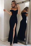 Off-the-Shoulder Ankle-Length Black Split Prom Dress Party Dress PG436 - Tirdress