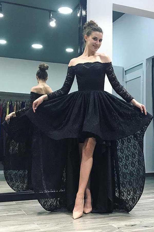Off-the-Shoulder High Low Pink Long Sleeves Lace Prom Dress US10 / As Picture Off-the-Shoulder High Low Pink Long Sleeves Lace Prom Dress US10 / As Picture