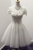 Off-the-Shoulder Short Ivory Tulle Homecoming Dress With Appliques TR0175 - Tirdress