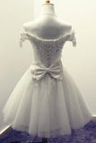 Off-the-Shoulder Short Ivory Tulle Homecoming Dress With Appliques TR0175 - Tirdress