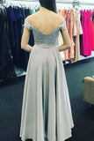 Off-the-Shoulder Sweep Train Grey Chiffon Prom Dress with Appliques PG473 - Tirdress