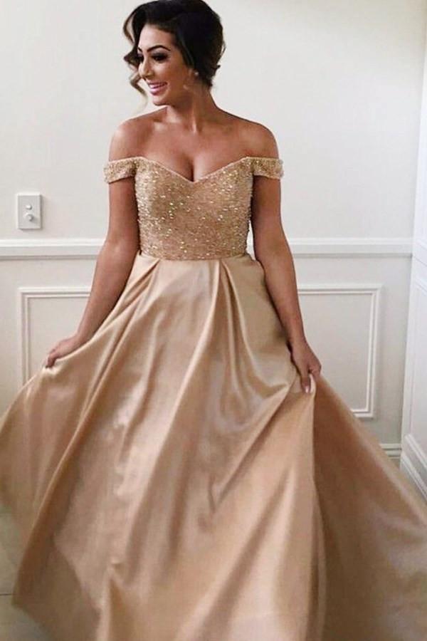 Off-the-Shoulder Sweep Stretch Satin Bridesmaid Dress With Beading US18 / As Picture Off-the-Shoulder Sweep Stretch Satin Bridesmaid Dress With Beading US18 / As Picture
