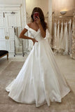 Off-the-shoulder Satin Wedding Gowns Simple Bridal Dresses With Court Train TN295 - Tirdress