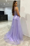 One Shoulder Purple Blue Lace Split Prom Dresses Evening Dresses TP1215 - Tirdress