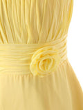 One Shoulder Floor Length Chiffon Yellow Bridesmaid Dress With Flower BD015 - Tirdress