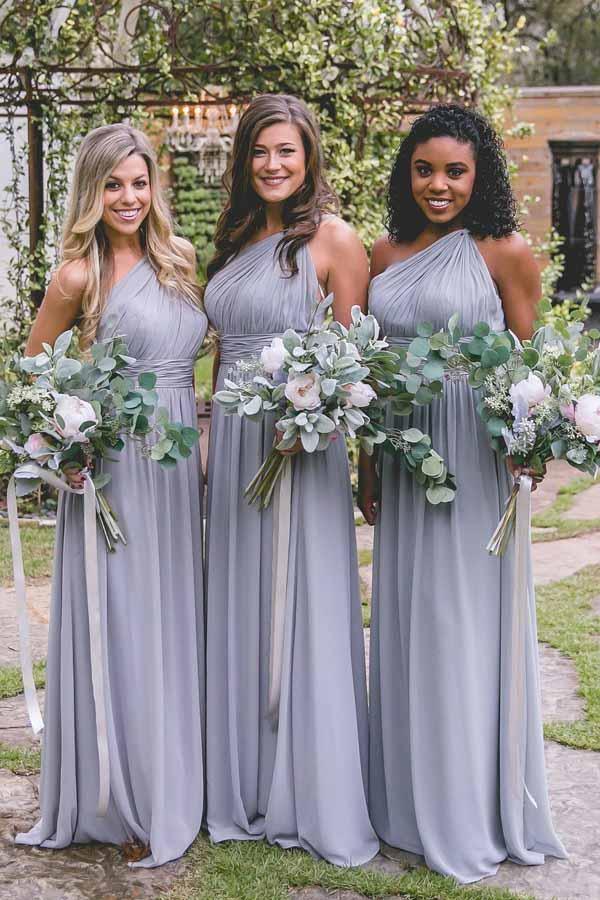 One-Shoulder Floor-Length Open Back Lavender Chiffon Bridesmaid Dress BD037 - Tirdress