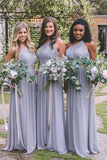 One-Shoulder Floor-Length Open Back Lavender Chiffon Bridesmaid Dress BD037
