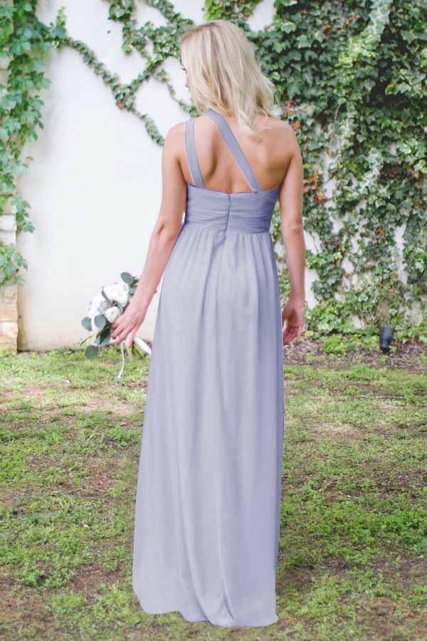 One-Shoulder Floor-Length Open Back Lavender Chiffon Bridesmaid Dress BD037 - Tirdress