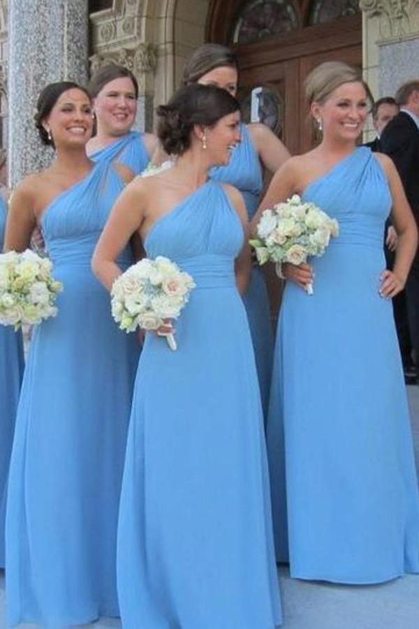 One Shoulder Floor Length Sky Blue Bridesmaid Dress Custom Size / As Picture One Shoulder Floor Length Sky Blue Bridesmaid Dress Custom Size / As Picture