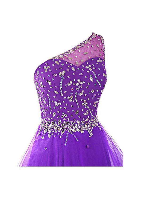 One Shoulder Prom Dresses Tulle Homecoming Dress With Beading PG065 - Tirdress