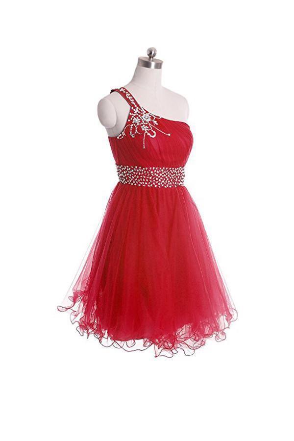 One Shoulder Short Prom Dresses Homecoming Dress With Beading PG041 - Tirdress