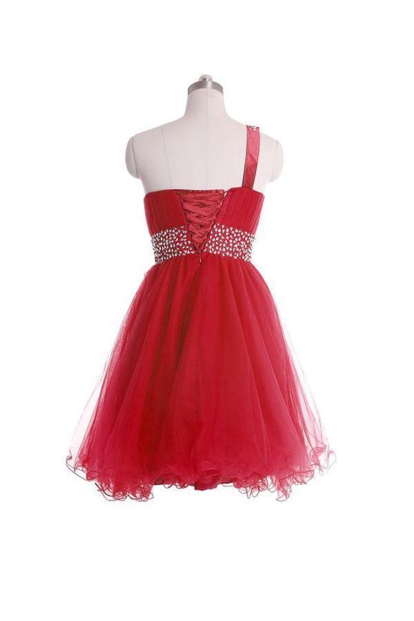 One Shoulder Short Prom Dresses Homecoming Dress With Beading PG041 - Tirdress