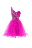 One Shoulder Tulle Homecoming Dresses Short Prom Dresses With Beading TR002 - Tirdress