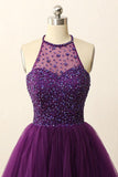 Open Back Illusion Back Purple Homecoming Dress With Sequins Crystal TR0077 - Tirdress