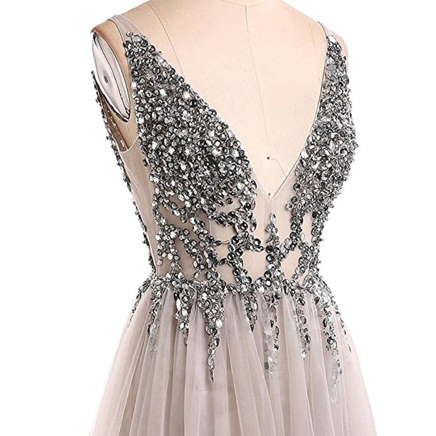 sexy v neck sparkling evening dress Glamorous Sexy V-Neck Glitter Sequin Floor Length Dress with Slit Newinlook