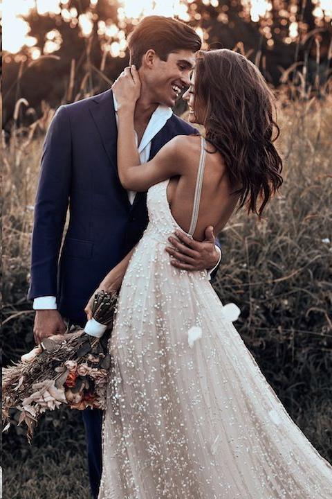 Open Back Straps Long Train Lace Rustic Wedding Dress TN212 US14 / White Open Back Straps Long Train Lace Rustic Wedding Dress TN212 US14 / White