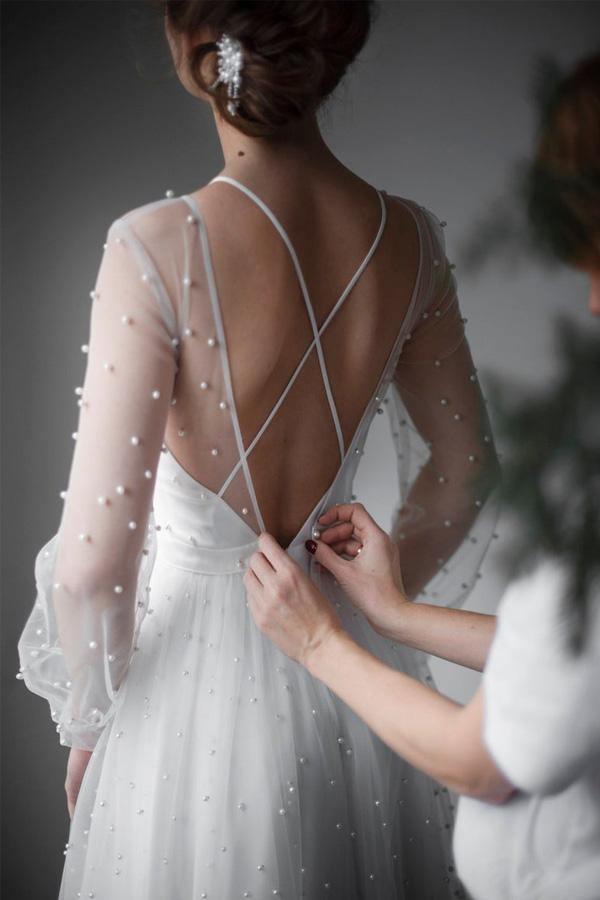 Open back Sexy Wedding Dress Ivory Tulle Wedding Dress Bohemian Dress TN214 - Tirdress