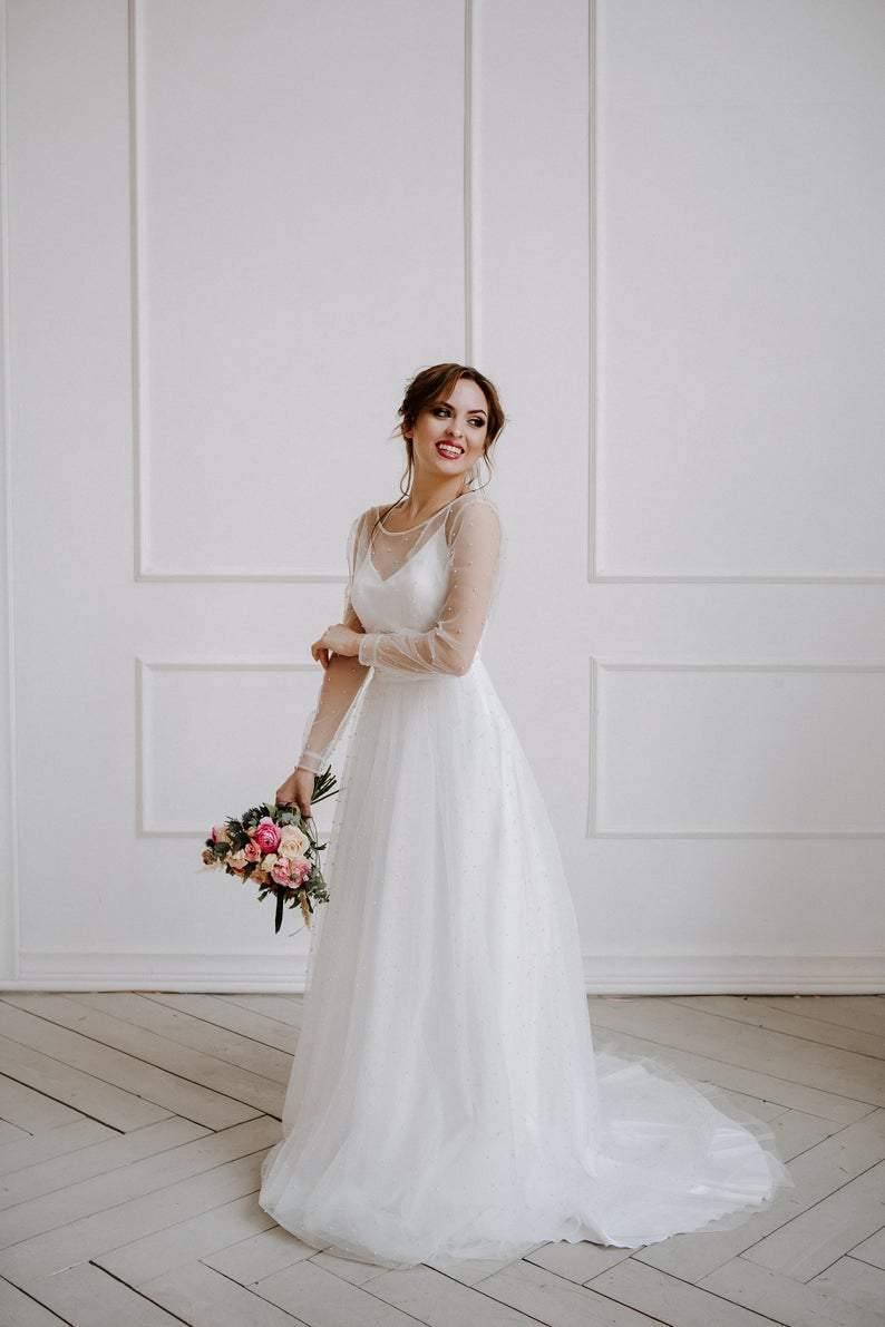 Open back Sexy Wedding Dress Ivory Tulle Wedding Dress Bohemian Dress TN214 - Tirdress