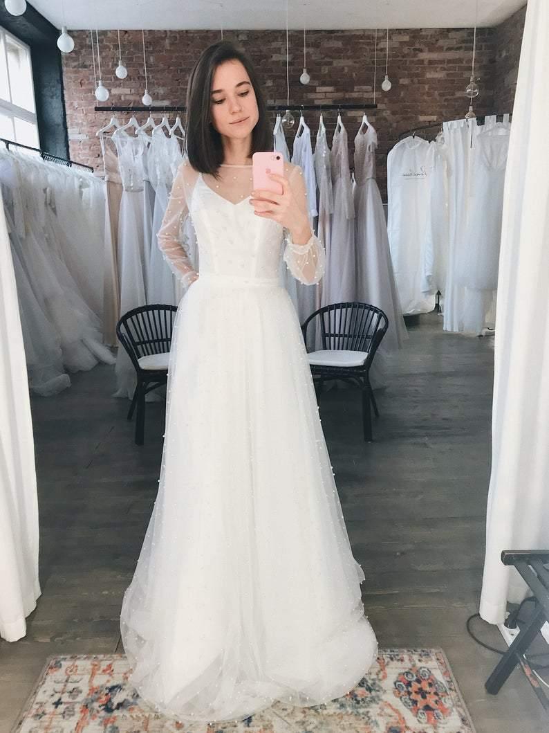 Open back Sexy Wedding Dress Ivory Tulle Wedding Dress Bohemian Dress TN214 - Tirdress