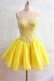 Organza Sweetheart Yellow Homecoming Dresses With Beading PG132
