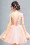 Peach Short A Line Lace Up Back Homecoming Dress With Flowers HD0005 - Tirdress