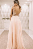 Pearl Pink V Back Appliques Long Prom Evening Dress TP0861 - Tirdress