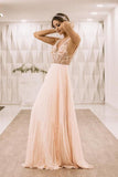 Pearl Pink V Back Appliques Long Prom Evening Dress TP0861 - Tirdress