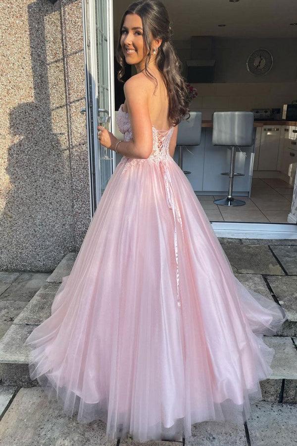 Pink Sweetheart Tulle Lace Long Prom Dress Pink Tulle Formal dress TP1171 - Tirdress