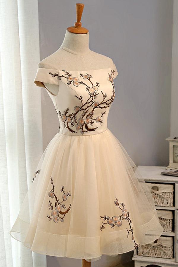 Pink Embroidery Homecoming Dresses,Tulle Short Party Dresses,A Line Prom Dresses HD0010 - Tirdress