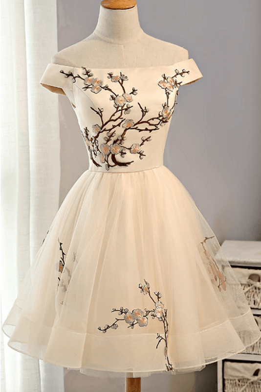Pink Embroidery Homecoming Dresses,Tulle Short Party Dresses,A Line Prom Dresses HD0010 - Tirdress