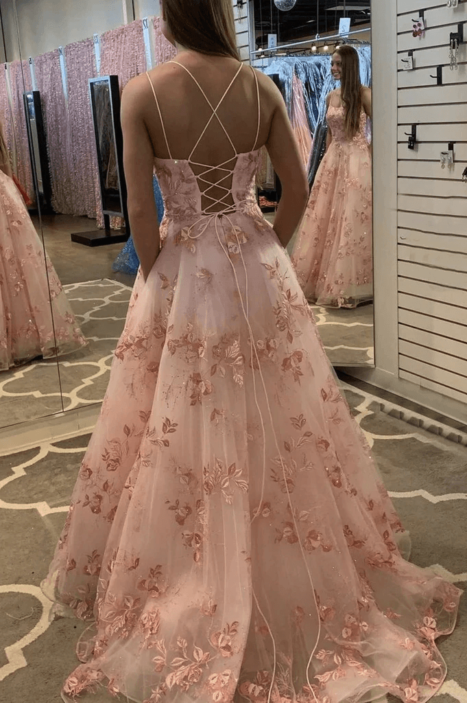 Pink A Line Tulle Lace Long Prom Dress Formal Evening Dress TP1109 Tirdress Pink A Line Tulle Lace Long Prom Dress Formal Evening Dress TP1109 Tirdress