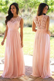 Pink Sleeveless Lace Chiffon Evening Dresses Prom Dresses PG339
