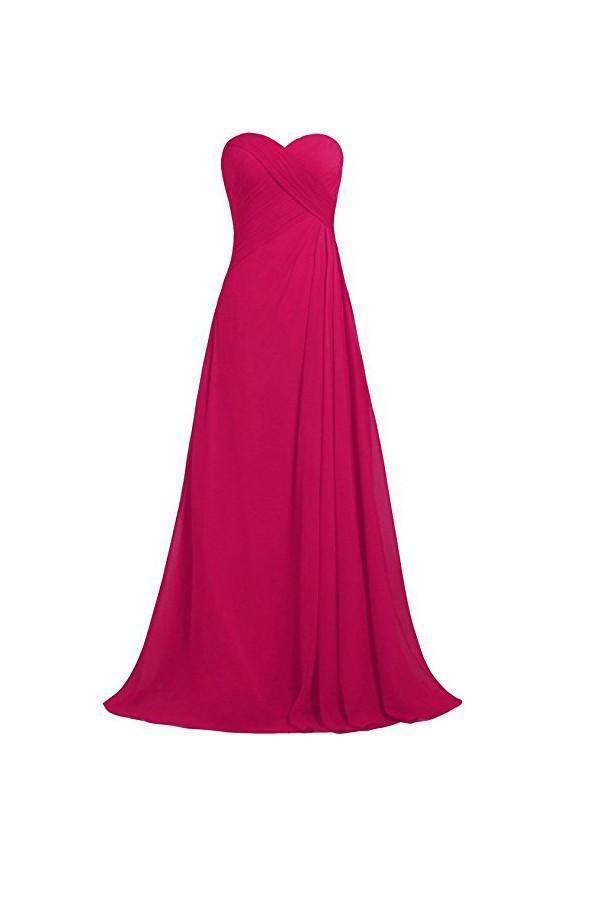 Pink Strapless Long Bridesmaid Dresses Chiffon Wedding Prom Gown BD009 - Tirdress