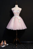 Pink Sweetheart Tulle Lace Short Prom Dress Pink Homecoming Dress HD0121
