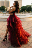 High Low Long Prom Dresses Formal Dresses Burgundy Evening Dresses TP1091 - Tirdress
