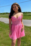 Princess A-line Hot Pink Lace Appliques Party Dress Homecoming Dress HD0166 - Tirdress