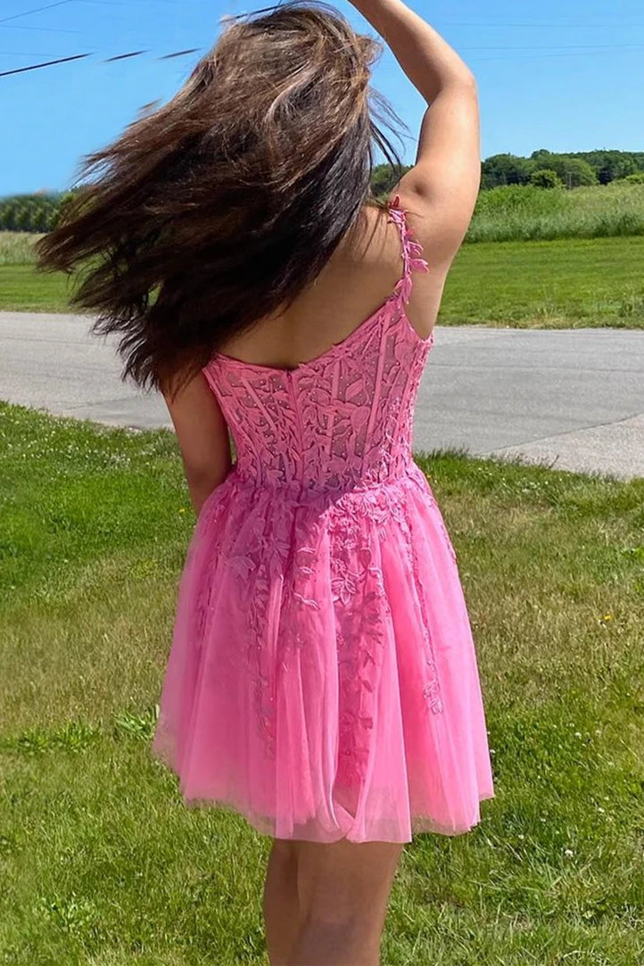 Princess A-line Hot Pink Lace Appliques Party Dress Homecoming Dress US8 / Hot Pink Princess A-line Hot Pink Lace Appliques Party Dress Homecoming Dress US8 / Hot Pink