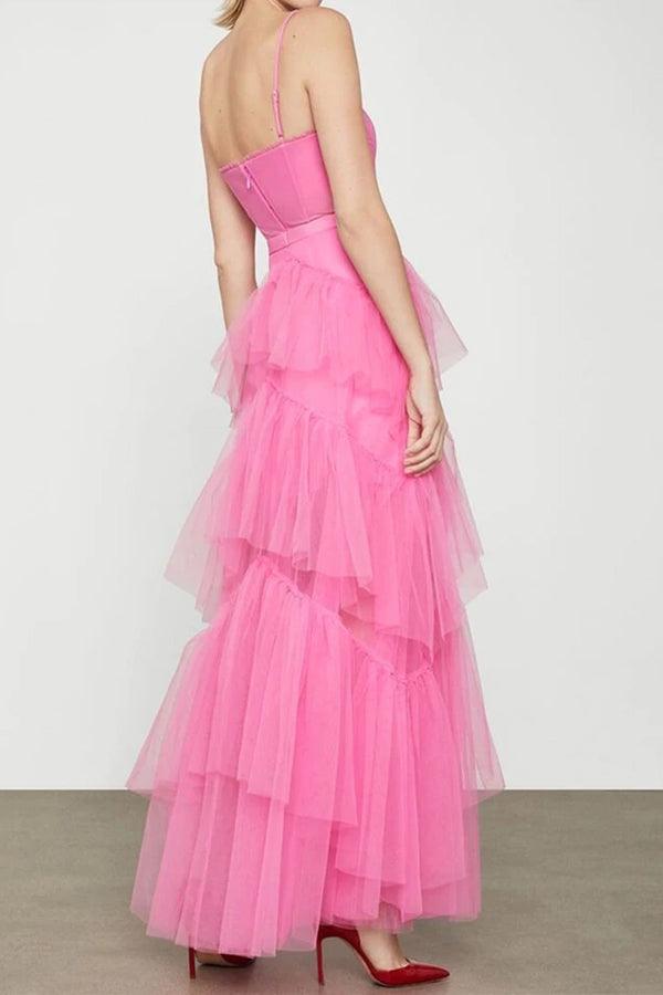 Princess Hot Pink Tiered Tulle Long Prom Dress Evening Dress TP1144 - Tirdress