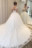 Princess Long Sleeves Sheer Back White Wedding Dress with Lace TN326 - Tirdress
