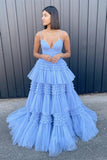 Princess Pink Tiered Layers Tulle Long Prom Dress Formal Gown TP1153