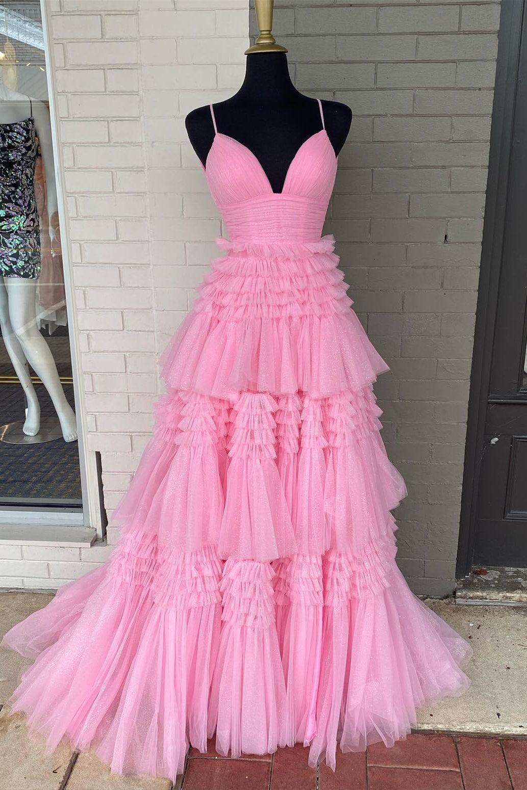 Princess Pink Tiered Layers Tulle Long Prom Dress Formal Gown TP1153 US2 / Pink Princess Pink Tiered Layers Tulle Long Prom Dress Formal Gown TP1153 US2 / Pink