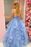 Princess Sky Blue Tiered Tulle Prom Formal Dress with Appliques TP1151 - Tirdress