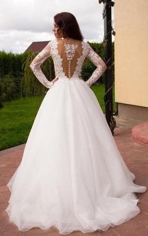 Princess A-Line V-Neck Tulle Ivory Long Sleeves Wedding Dresses WD181 - Tirdress