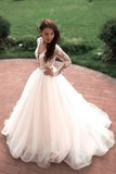 Princess A-Line V-Neck Tulle Ivory Long Sleeves Wedding Dresses WD181 - Tirdress