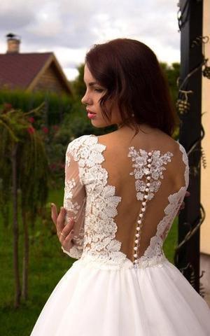 Princess A-Line V-Neck Tulle Ivory Long Sleeves Wedding Dresses US12 / As Picture Princess A-Line V-Neck Tulle Ivory Long Sleeves Wedding Dresses US12 / As Picture