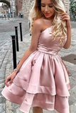 Princess A Line One Shoulder Pink Short Homecoming Dresses HD0089